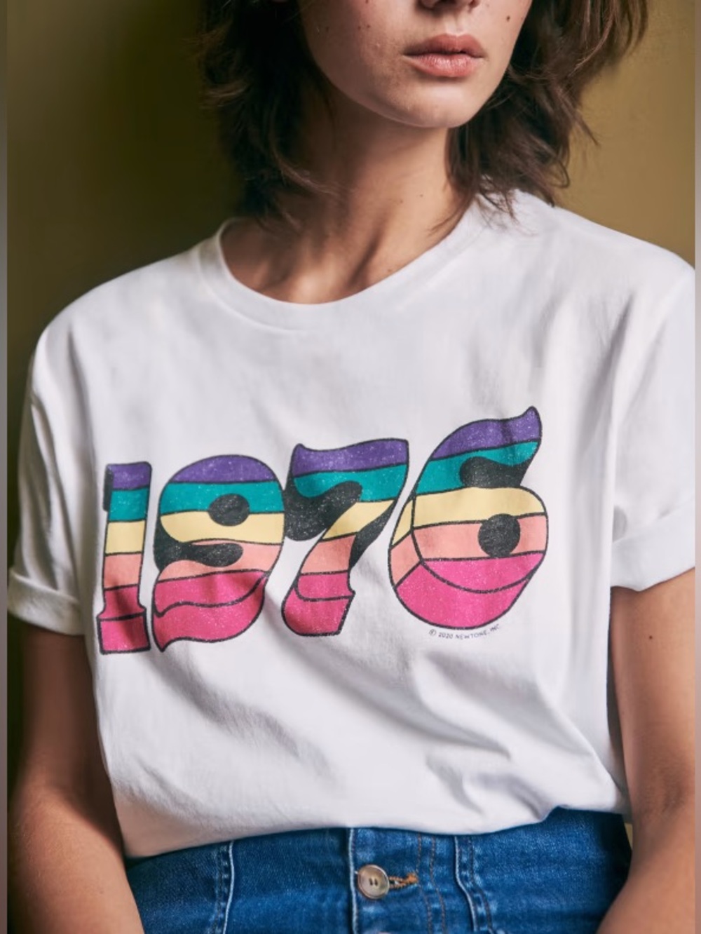 Sezane Rainbow 1976 Retro Cotton T-Shirt XS